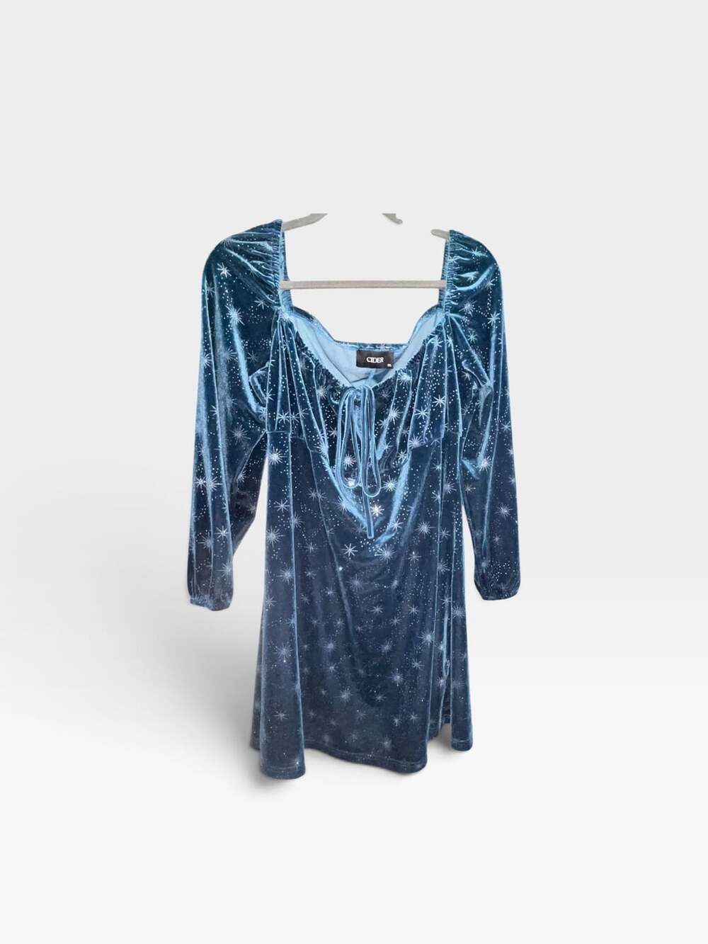 Cider 1XL Teal Velvet Celestial Star Mini Dress Whimsigoth Witchy Fairycore - Picture 2 of 12